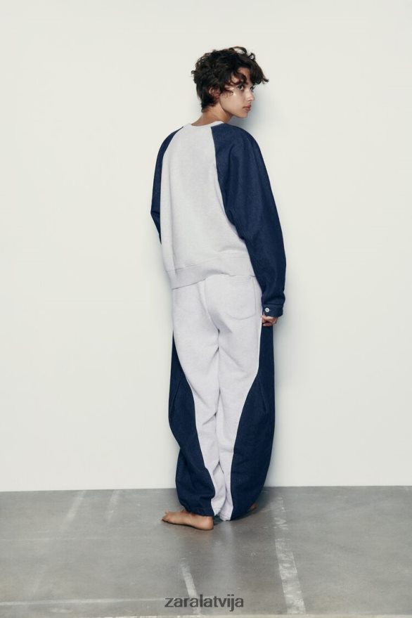 kontrastējošas džinsa skriešanas bikses sievietes Zara pelēks/zils 6ZTV40918 apģērbs