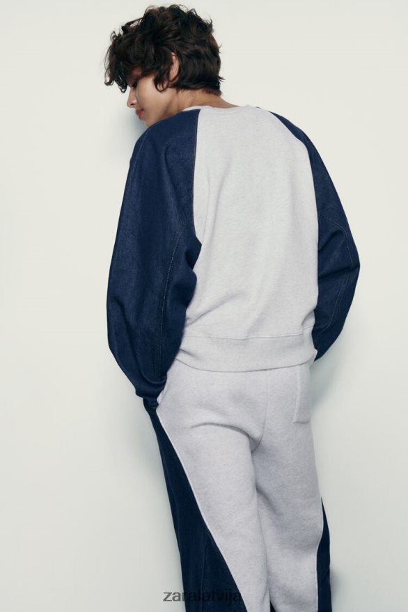 kontrastējošas džinsa skriešanas bikses sievietes Zara pelēks/zils 6ZTV40918 apģērbs