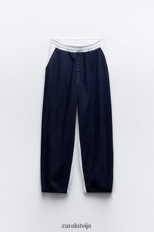 kontrastējošas džinsa skriešanas bikses sievietes Zara pelēks/zils 6ZTV40918 apģērbs