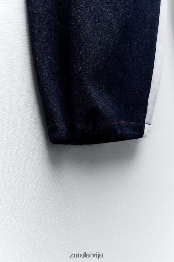 kontrastējošas džinsa skriešanas bikses sievietes Zara pelēks/zils 6ZTV40918 apģērbs