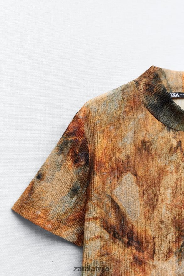 kroku apdrukas augšdaļa sievietes Zara haki 6ZTV40923 apģērbs