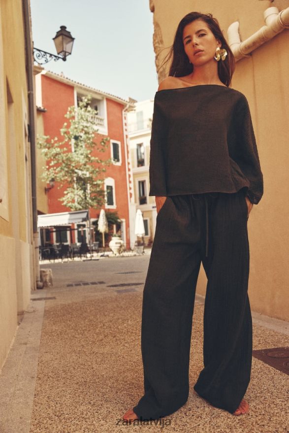 lina maisījuma palazzo bikses sievietes Zara tumši brūns 6ZTV40932 apģērbs