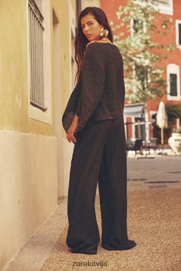 lina maisījuma palazzo bikses sievietes Zara tumši brūns 6ZTV40932 apģērbs