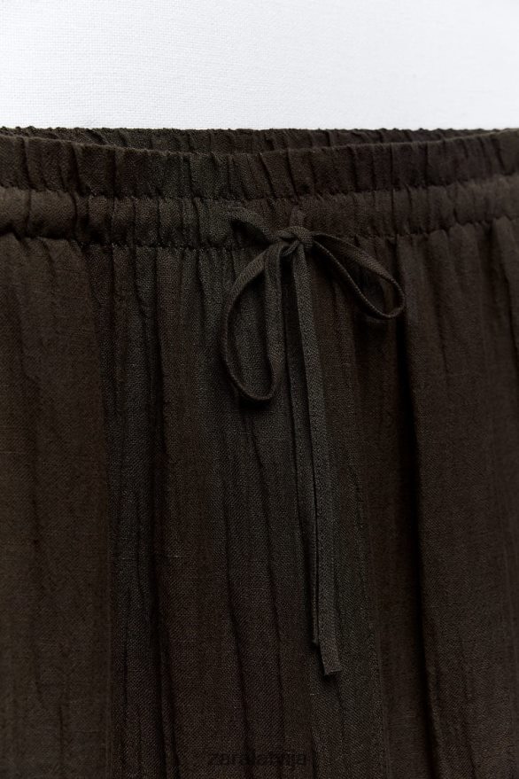 lina maisījuma palazzo bikses sievietes Zara tumši brūns 6ZTV40932 apģērbs