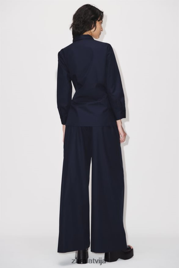 platas poplīna bikses sievietes Zara jūras zils 6ZTV40931 apģērbs