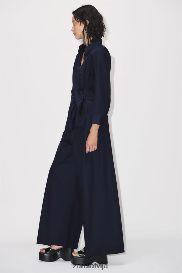 platas poplīna bikses sievietes Zara jūras zils 6ZTV40931 apģērbs