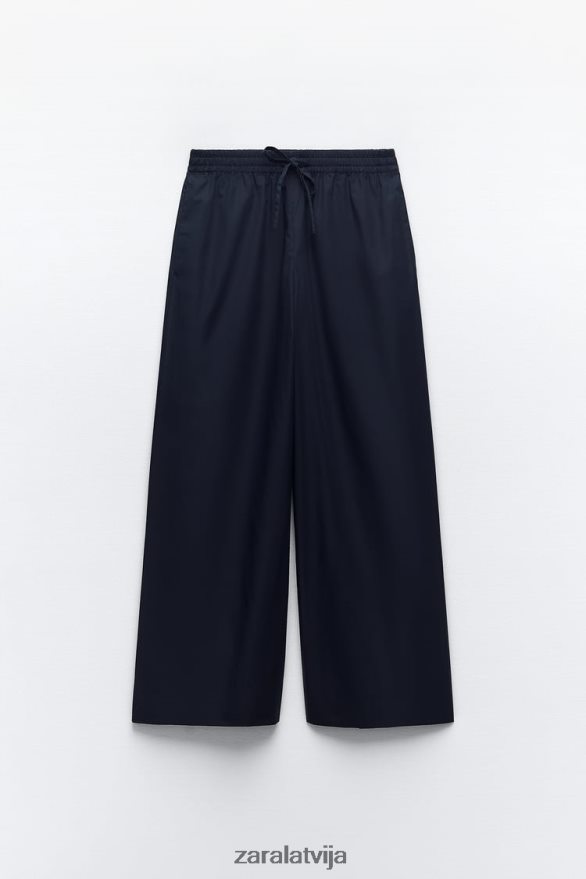 platas poplīna bikses sievietes Zara jūras zils 6ZTV40931 apģērbs