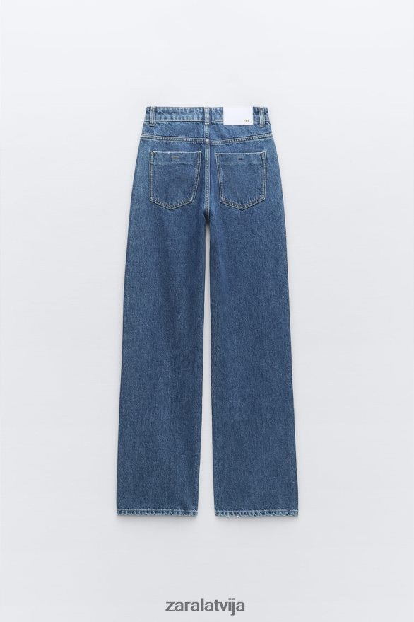 z1975 augstceltnes pilna garuma taisna piegriezuma džinsi ar gredzenu sievietes Zara vidus zils 6ZTV40921 apģērbs