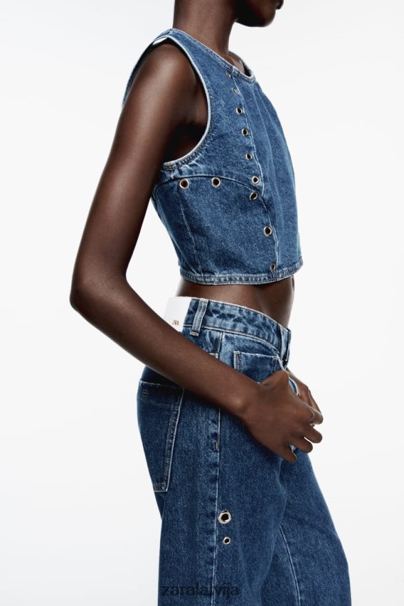 z1975 gredzenu džinsa tops sievietes Zara vidus zils 6ZTV40920 apģērbs