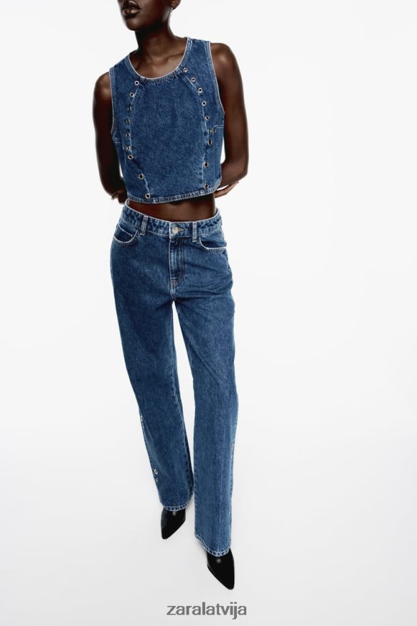 z1975 gredzenu džinsa tops sievietes Zara vidus zils 6ZTV40920 apģērbs