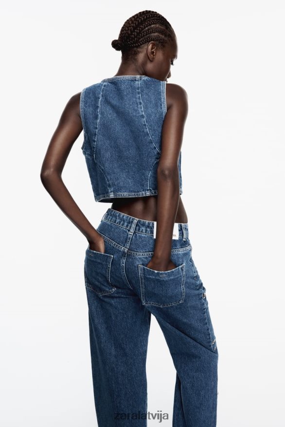 z1975 gredzenu džinsa tops sievietes Zara vidus zils 6ZTV40920 apģērbs
