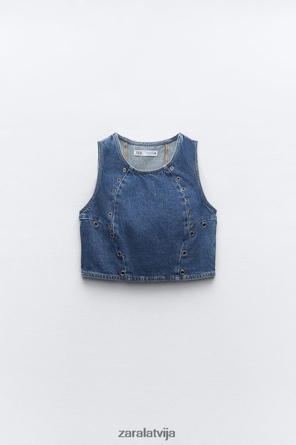 z1975 gredzenu džinsa tops sievietes Zara vidus zils 6ZTV40920 apģērbs