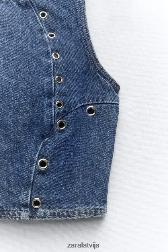 z1975 gredzenu džinsa tops sievietes Zara vidus zils 6ZTV40920 apģērbs