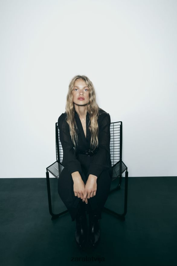 Midi kleita ar kroku ar jostu sievietes Zara melns 6ZTV40232 apģērbs