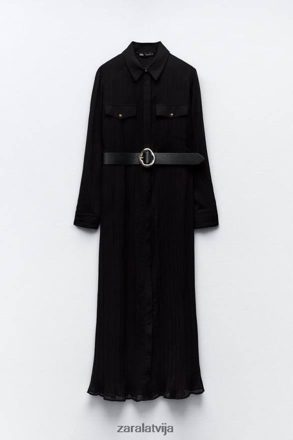Midi kleita ar kroku ar jostu sievietes Zara melns 6ZTV40232 apģērbs