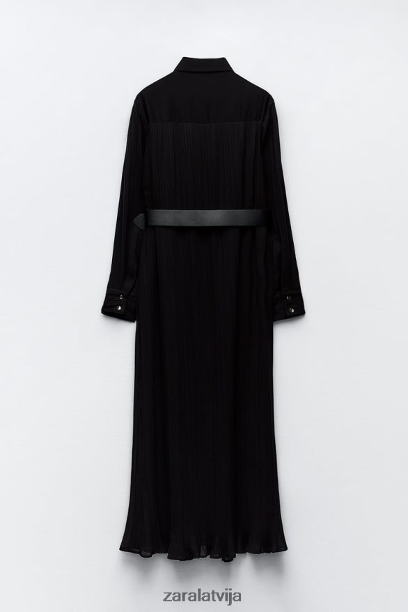 Midi kleita ar kroku ar jostu sievietes Zara melns 6ZTV40232 apģērbs
