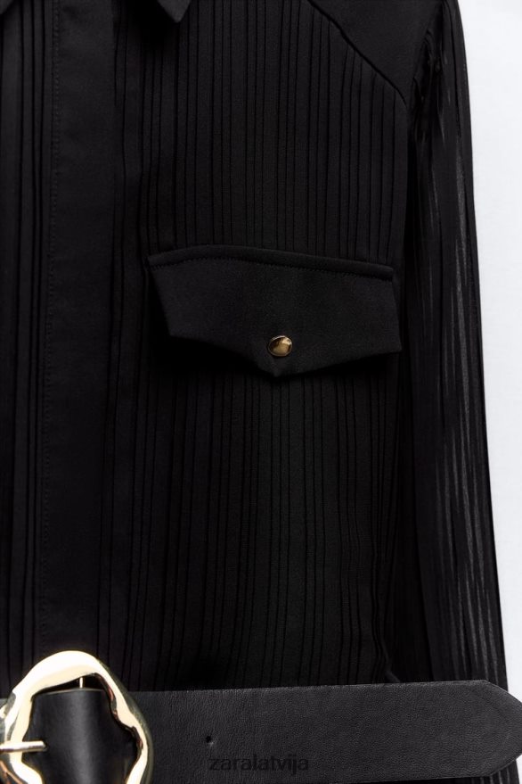 Midi kleita ar kroku ar jostu sievietes Zara melns 6ZTV40232 apģērbs