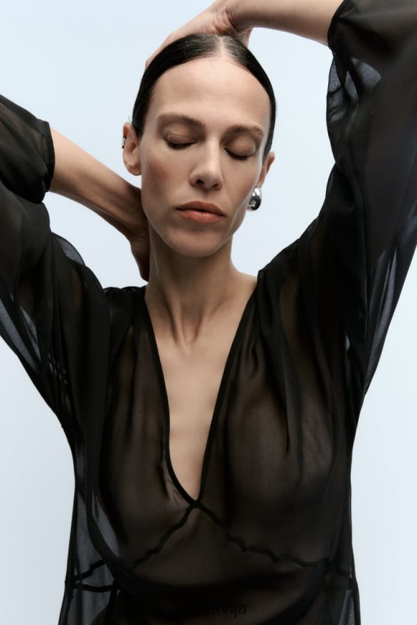 gara daļēji caurspīdīga kleita sievietes Zara melns 6ZTV40829 apģērbs