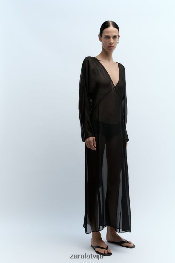 gara daļēji caurspīdīga kleita sievietes Zara melns 6ZTV40829 apģērbs