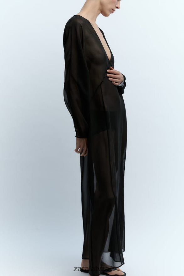 gara daļēji caurspīdīga kleita sievietes Zara melns 6ZTV40829 apģērbs