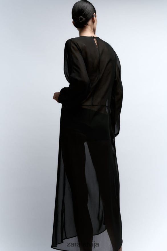 gara daļēji caurspīdīga kleita sievietes Zara melns 6ZTV40829 apģērbs