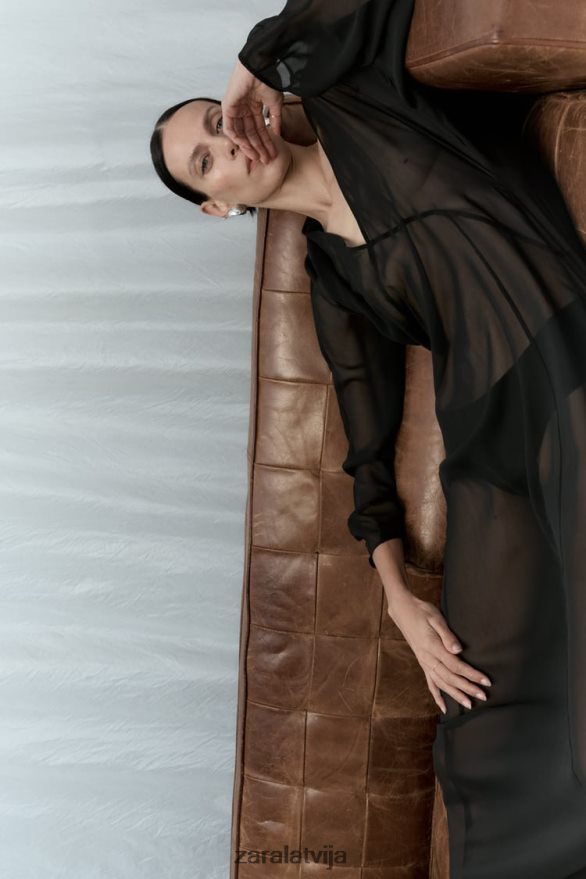 gara daļēji caurspīdīga kleita sievietes Zara melns 6ZTV40829 apģērbs