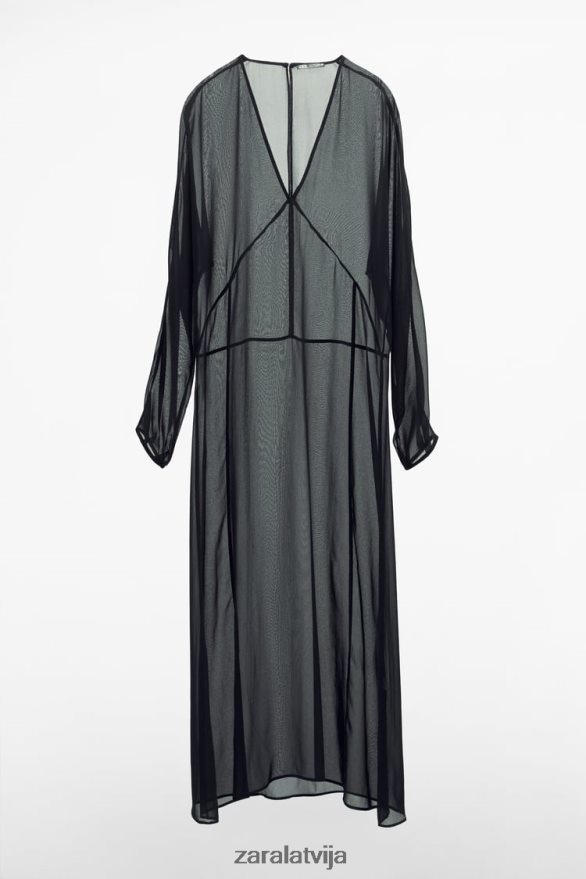 gara daļēji caurspīdīga kleita sievietes Zara melns 6ZTV40829 apģērbs