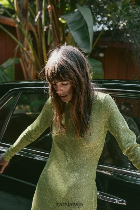 kleita ar metālisku pavedienu sievietes Zara zaļš 6ZTV40230 apģērbs