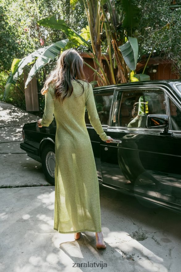 kleita ar metālisku pavedienu sievietes Zara zaļš 6ZTV40230 apģērbs