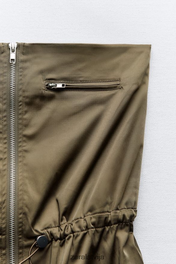 kleita bez lencēm sievietes Zara tumšs haki 6ZTV40240 apģērbs