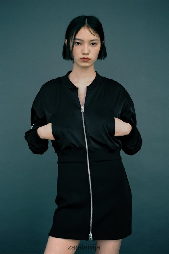mini bomber kleita sievietes Zara melns 6ZTV40241 apģērbs