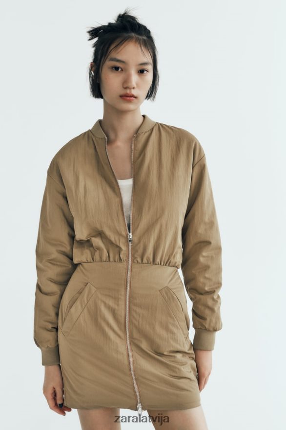 mini bomber kleita sievietes Zara olīvu zaļš 6ZTV40242 apģērbs