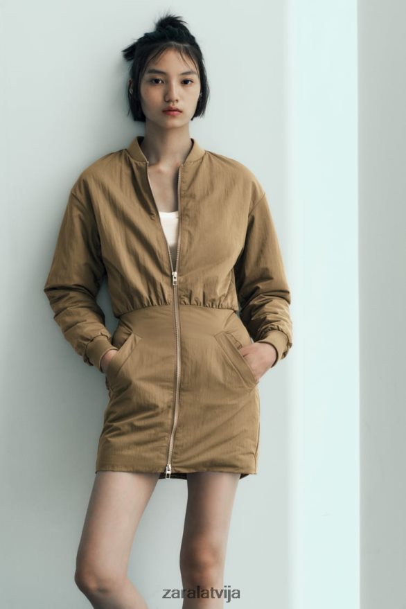 mini bomber kleita sievietes Zara olīvu zaļš 6ZTV40242 apģērbs