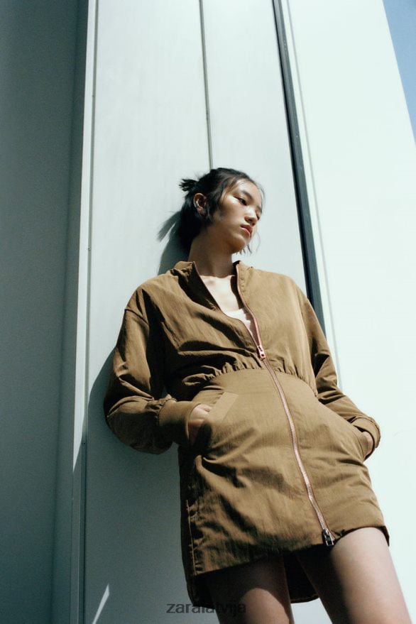 mini bomber kleita sievietes Zara olīvu zaļš 6ZTV40242 apģērbs