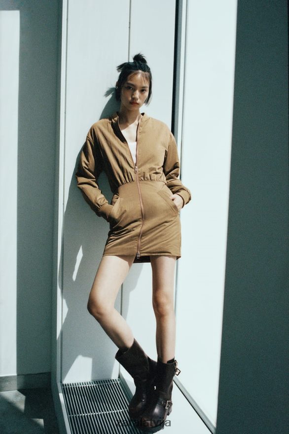 mini bomber kleita sievietes Zara olīvu zaļš 6ZTV40242 apģērbs