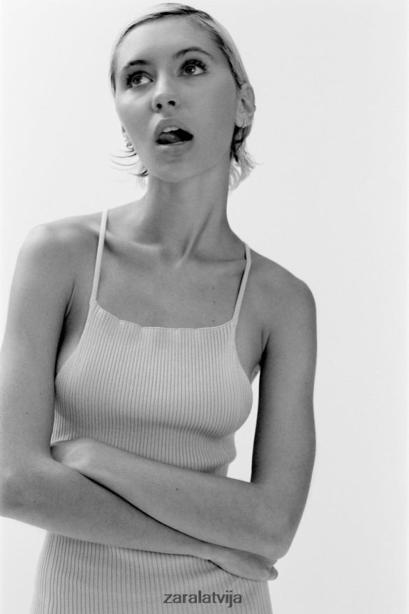 rievota trikotāžas kleita sievietes Zara bēšs 6ZTV40229 apģērbs