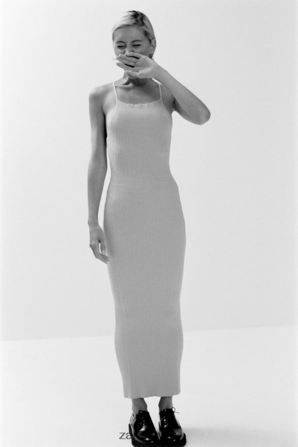 rievota trikotāžas kleita sievietes Zara bēšs 6ZTV40229 apģērbs