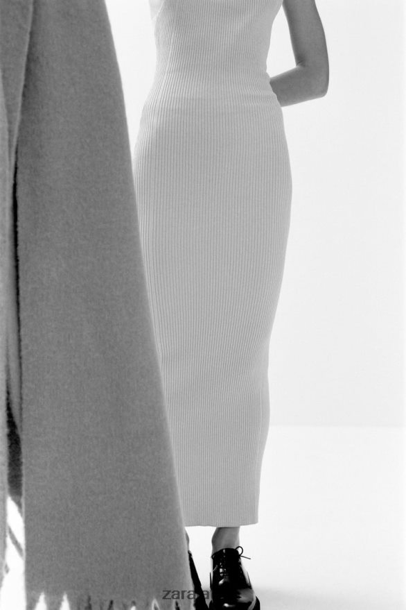 rievota trikotāžas kleita sievietes Zara bēšs 6ZTV40229 apģērbs