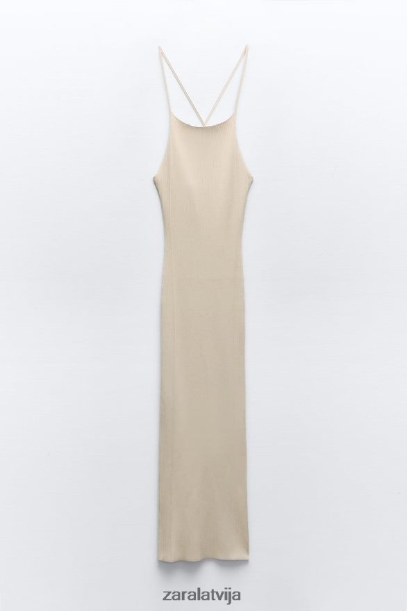 rievota trikotāžas kleita sievietes Zara bēšs 6ZTV40229 apģērbs