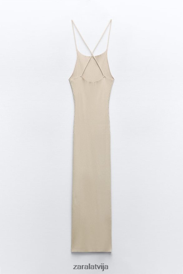 rievota trikotāžas kleita sievietes Zara bēšs 6ZTV40229 apģērbs