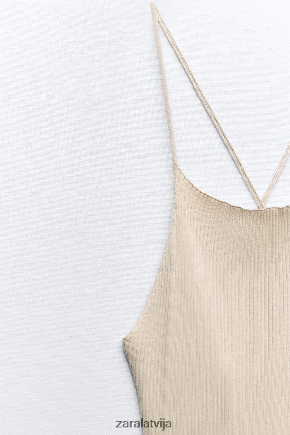rievota trikotāžas kleita sievietes Zara bēšs 6ZTV40229 apģērbs