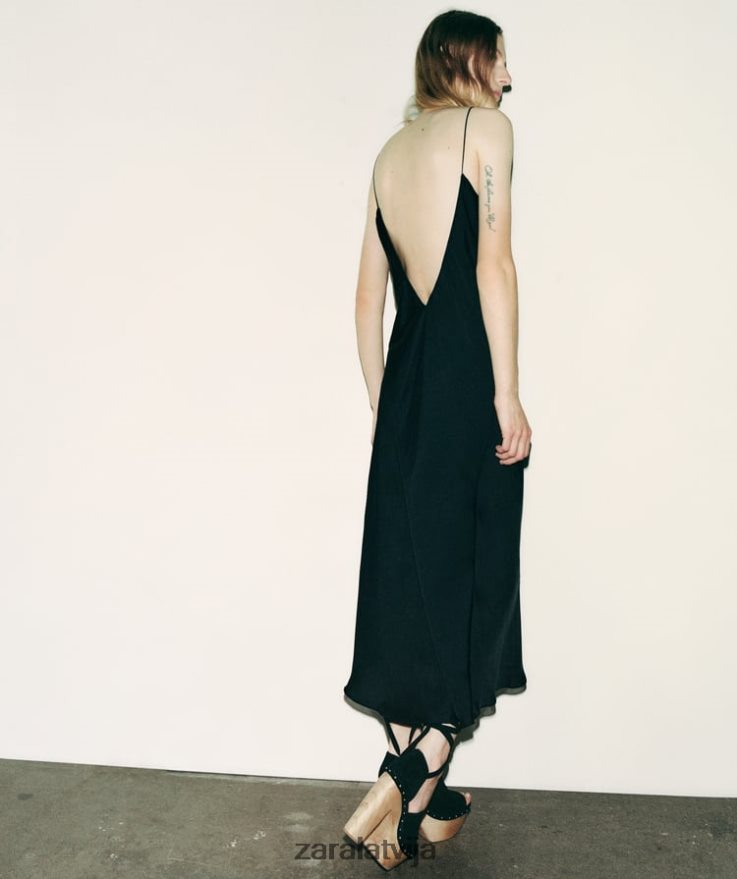 slīdoša kleita sievietes Zara melns 6ZTV40833 apģērbs