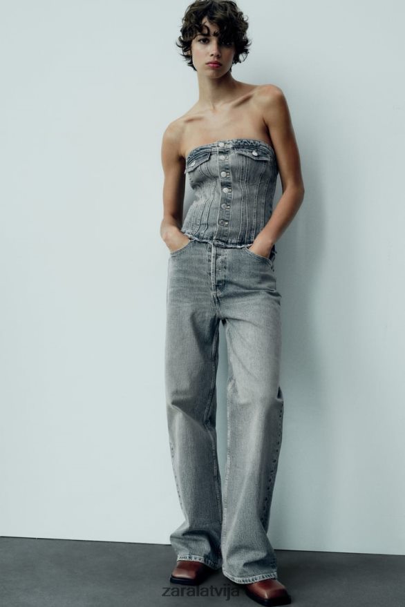 trf džinsa kombinezons bez lencītēm sievietes Zara jūras zils 6ZTV40246 apģērbs