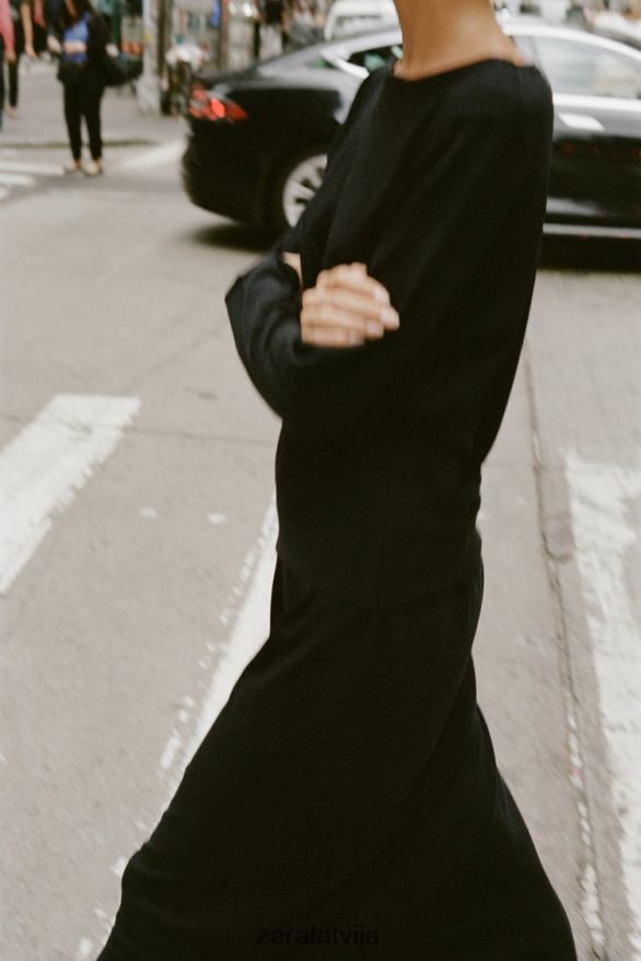 vērtnes adīta midi kleita sievietes Zara melns 6ZTV40228 apģērbs