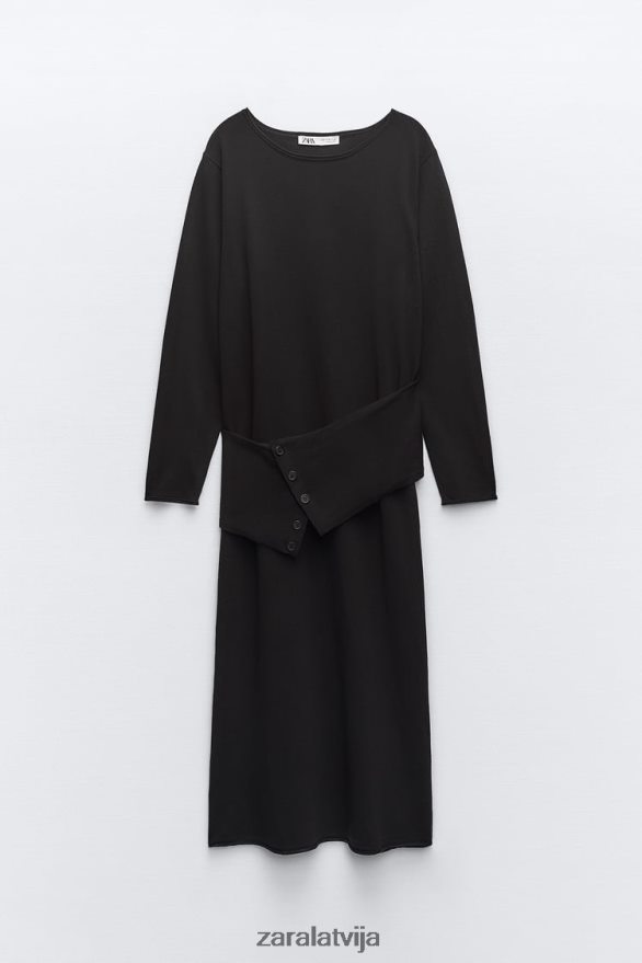 vērtnes adīta midi kleita sievietes Zara melns 6ZTV40228 apģērbs