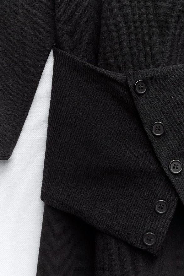 vērtnes adīta midi kleita sievietes Zara melns 6ZTV40228 apģērbs