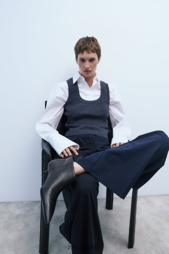 ādas kaķēnu puszābaki ar papēdi sievietes Zara melns 6ZTV40729 apavi