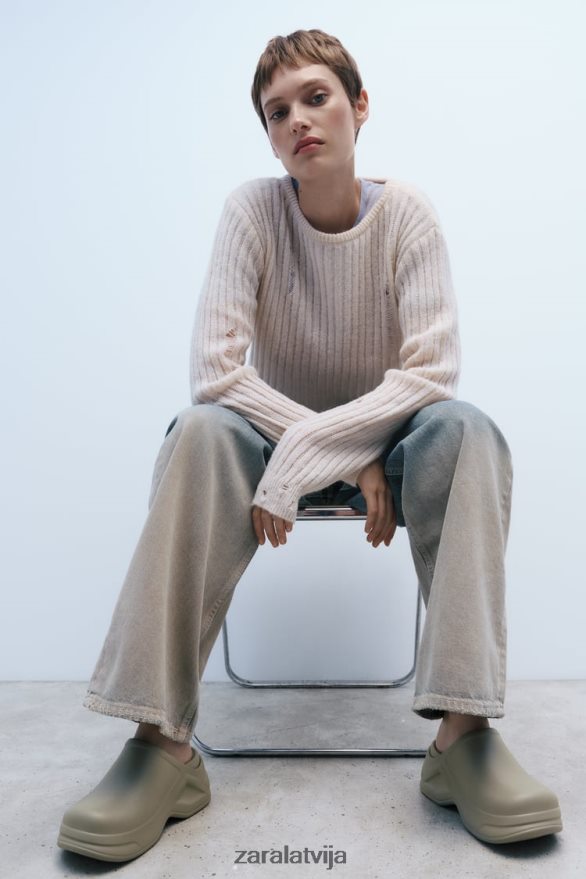 gumijotas koka tupeles sievietes Zara haki zaļš 6ZTV40728 apavi