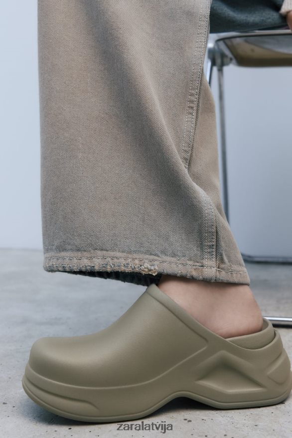gumijotas koka tupeles sievietes Zara haki zaļš 6ZTV40728 apavi