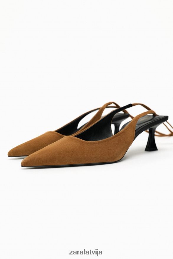 šņorējami slingback ādas papēži sievietes Zara brūns 6ZTV40736 apavi